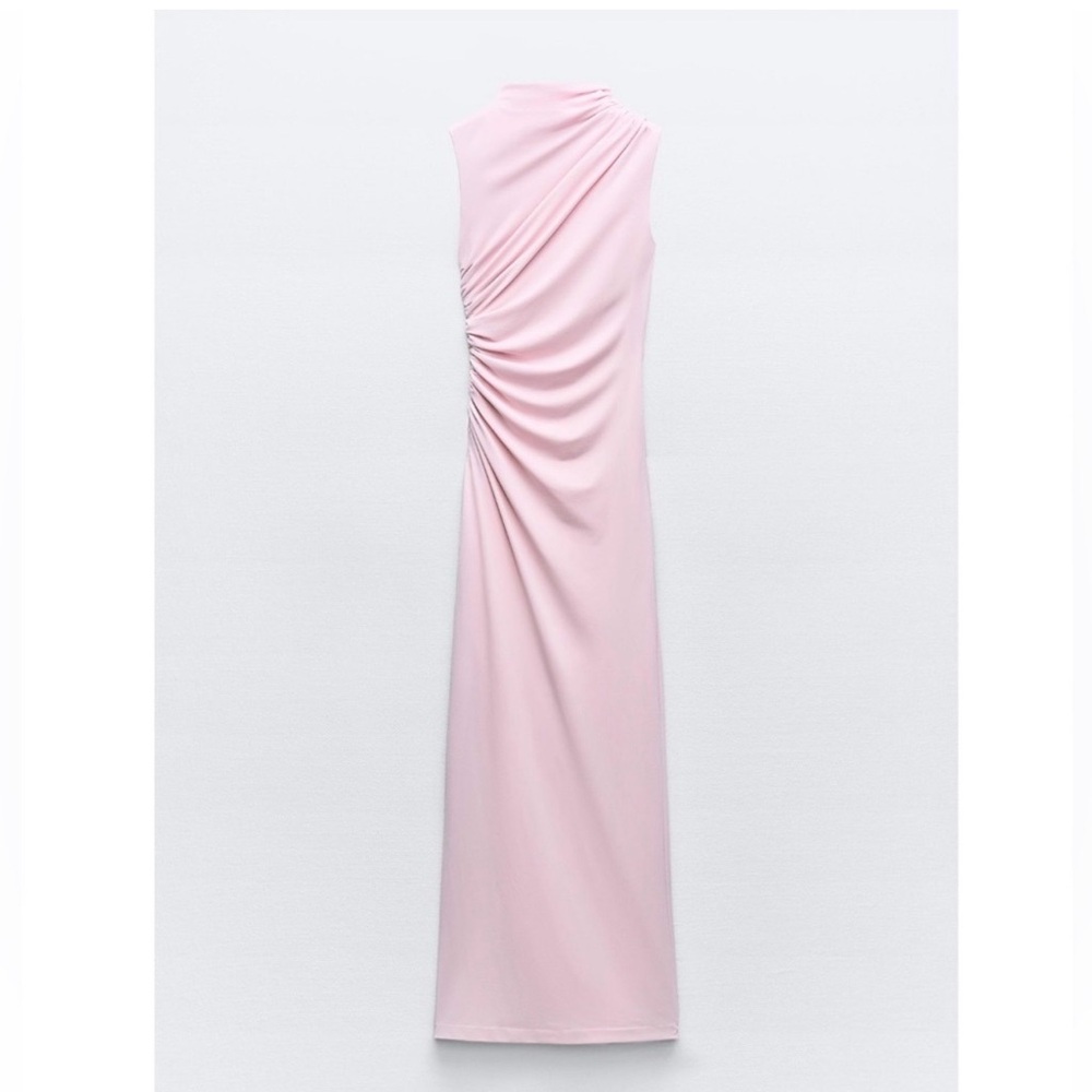 Zara Soft Pink Gathered Maxi Dress